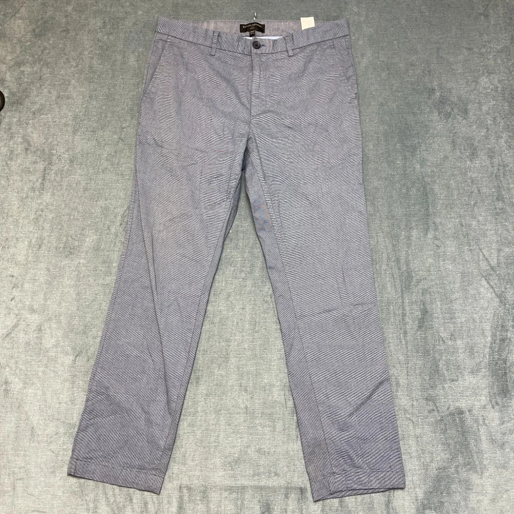 Banana Republic Slim Fit Chino Pants Mens 33x30 Blue Houndstooth Flat Front